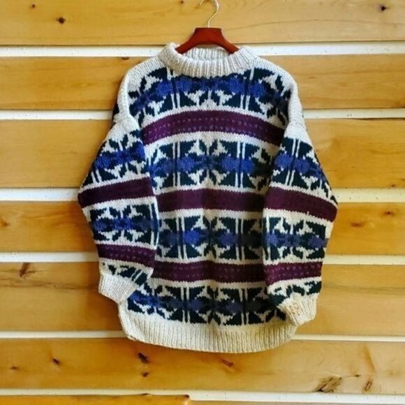 La Paz 100% Wool Ecuador Multi-colored Fair Isle Heavy Knitted Sz. XL Sweater - Picture 1 of 4